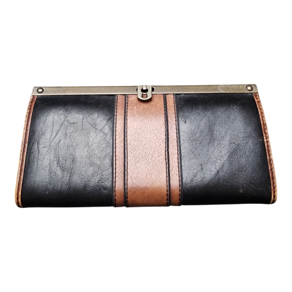 Vintage Fossil Black and Brown Leather Clutch Wallet